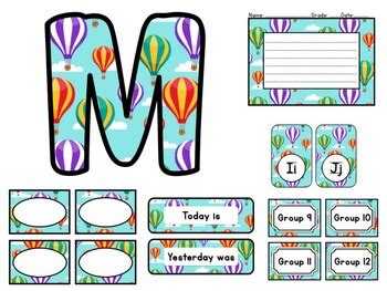 Hot Air Balloons Classroom Décor Pack Resources Set Printable