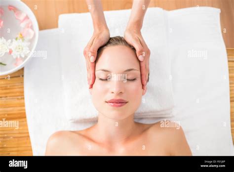 Pretty Blonde Receiving Head Massage Stock Photo Alamy