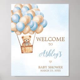 Blue Bear Hot Air Balloon Baby Shower Welcome Poster Zazzle
