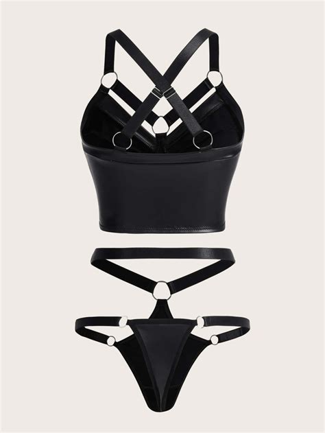 Romwe Anime Ring Linked Harness Lingerie Set Shein Uk