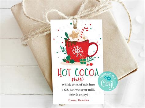 Printable Hot Cocoa Christmas Gift Tag Holiday Hot Cocoa Treat Bag Tag Red Mug Hot Chocolate