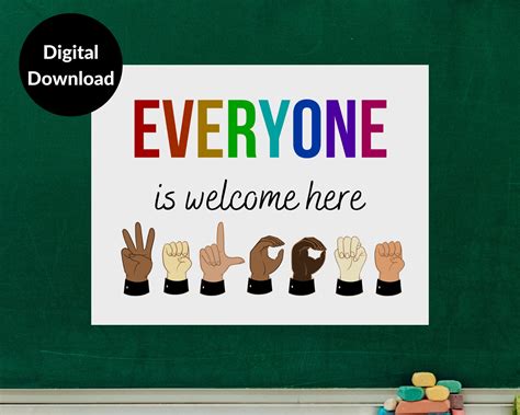 Inclusive Classroom Sign, Everyone is Welcome Here, American Sign