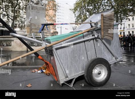 City Of Westminster Rubbish Cart In Londons Leicester Square Stock