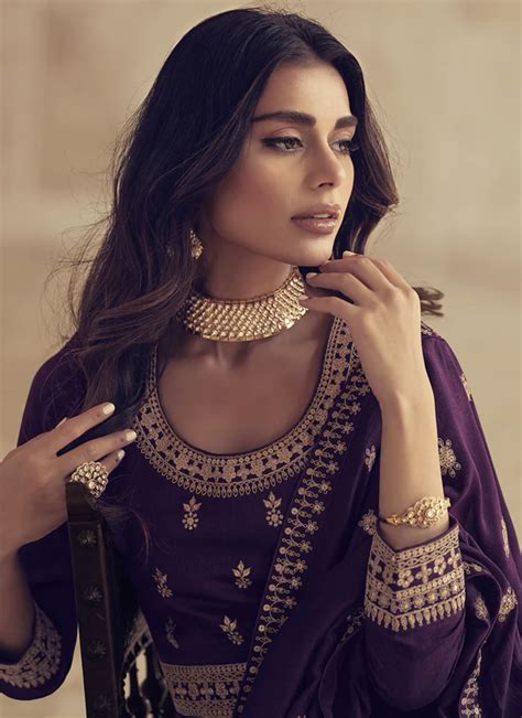 Purple Silk Embroidered Anarkali Suit Salwar Kameez Designer Collection