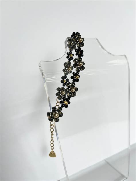 Black And Gold Flower Bracelet Black Lotus Flower Flower Bracelet