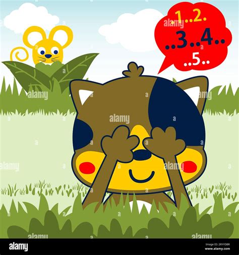 cat  mice cartoon playing hide  seek stock vector image art alamy