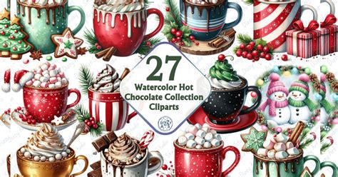 Watercolor Hot Cocoa Chocolate Bundle Bundle Creative Fabrica