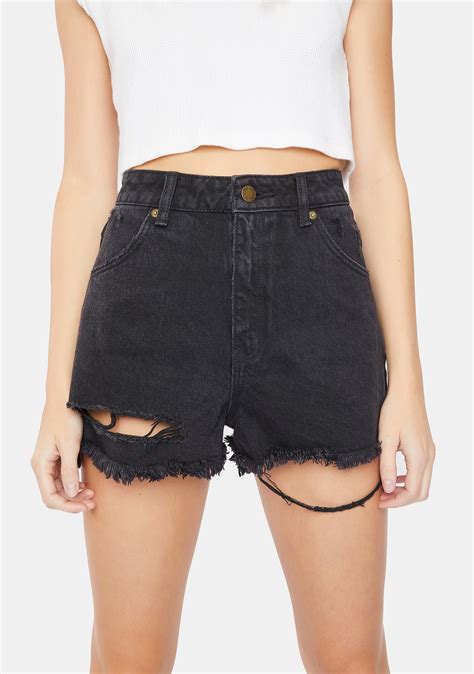 Rollas Layla Black Dusters Distressed Denim Shorts Dolls Kill