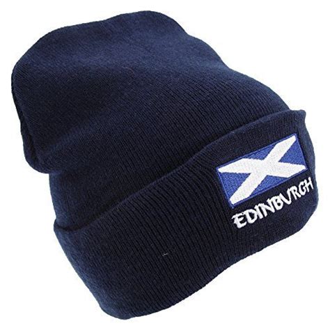 Mens Scotland Edinburgh Embroidered Flag Design Winter Beanie Hat One