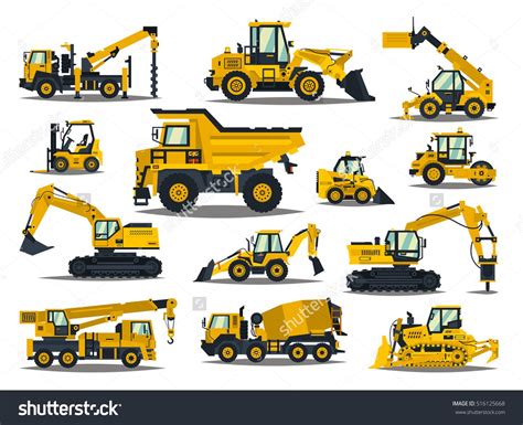 Big Set Construction Equipment Special Machines Stock Vector Royalty