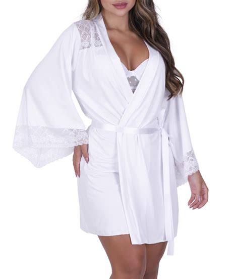 Robe Curto Renda Manga Longa Vellfer Vf Branco Lingerie Br