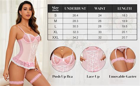 Mixxmix Lingerie Sets For Women Sexy Rave Outfits Lace Up Corset Bodysuit With Garter 2 Piece