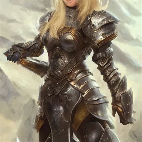 A Blonde Haired Woman In Heavy Armor Aura Of Magic Stable Diffusion