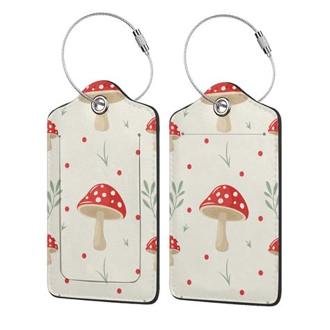 Disketp 4 Pcs Luggage Tag For Suitcase Flat Mushrooms Leather Baggage