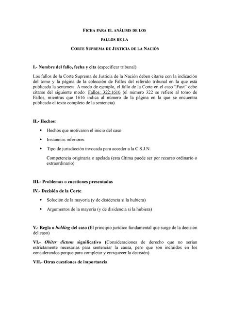 Guia de lectura de fallos - FICHA PARA EL ANÁLISIS DE LOS FALLOS DE LA