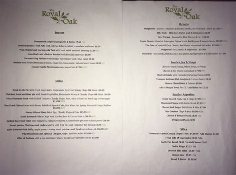 Menu - The Royal Oak Beaulieu
