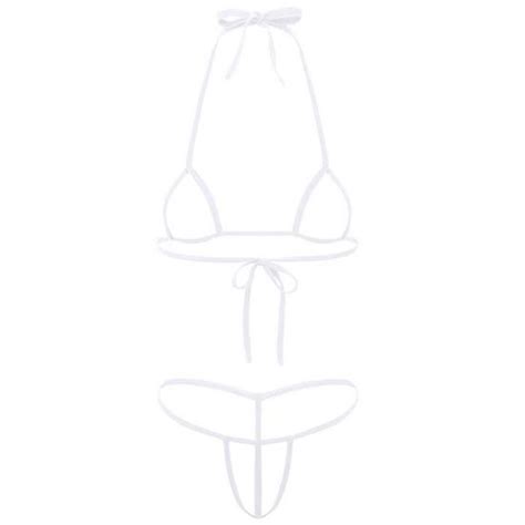 2 pièces femmes érotique Micro évider Bikini ensemble de Lingerie licou cou auto cravate soutien