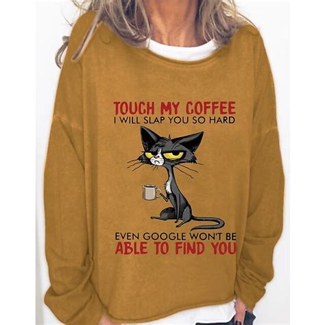 Womens Oversized Sweatshirt Pullover Cotton Blend Graphic Cat Casual