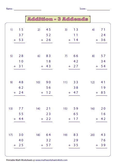 2 Digit Addition Worksheets