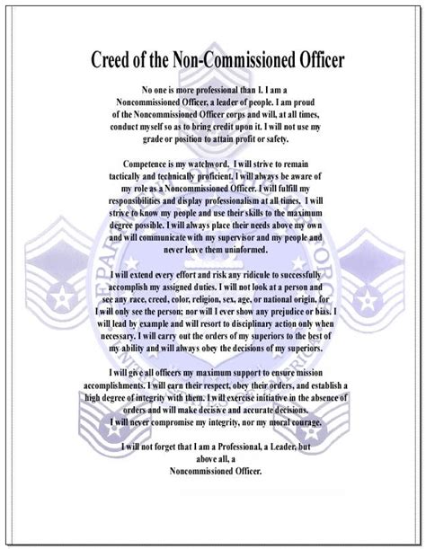 Nco Creed Printable Tutoreorg Master Of Documents