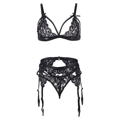 Sexy Black Piece Lingerie With Garter Lingerie Woman