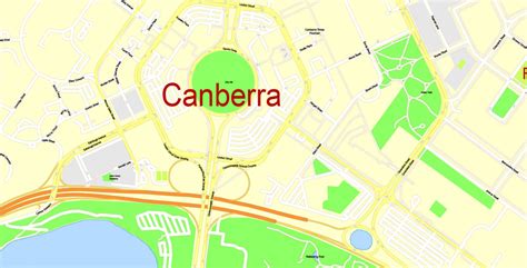 Canberra Printable Map Australia Exact Vector Street Map V1111