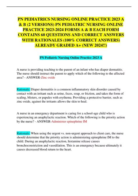 PN PEDIATRICS NURSING ONLINE PRACTICE 2023 A & B (2 VERSIONS) PN