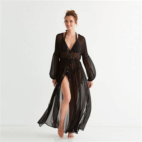 Jual Sale Black Chifon Longhand Outer Dress Luaran Pantai Beach Cover Premium Bikini Outer