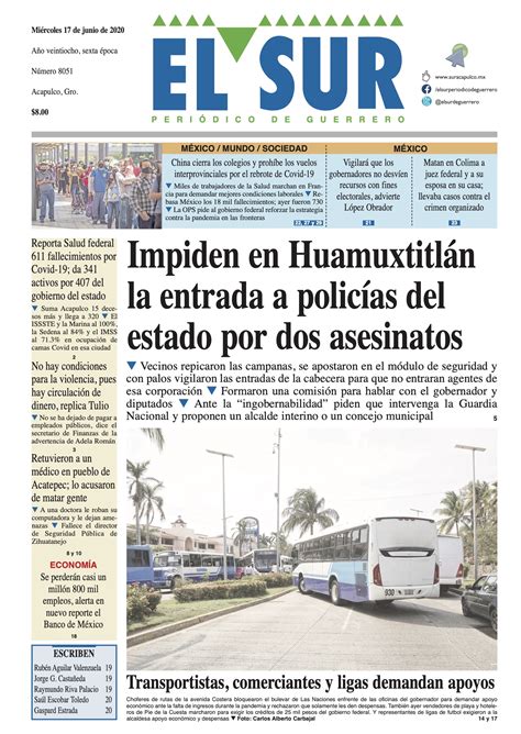 Nuestra Portada De Este Mi Rcoles De Junio De El Sur Acapulco