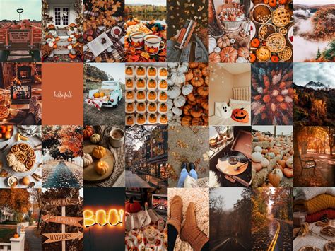 Cozy Autumn Wall Collage Kit Pcs Fall Aesthetic Soft Orange