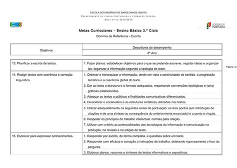 Metas curriculares 8ºano escrita PPT