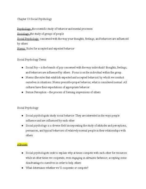 Chapter 13 Psych Notes Prof Jacobs Chapter 13 Social Psychology