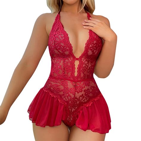 Midwennn Women Conjoined Zipper Lingerie Deep V Teddy Sexy Lace Floral Lace Zipper Front Teddy