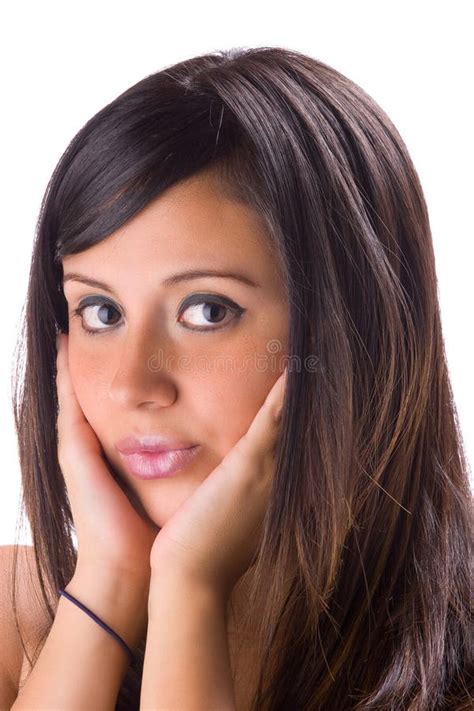 Brunette Hermoso En El Cl Blanco Imagen De Archivo Imagen De Actitud Travieso