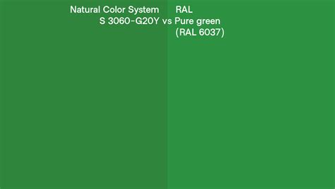 Natural Color System S 3060 G20Y Vs RAL Pure Green RAL 6037 Side By