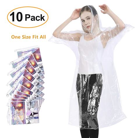 10 Pcs Clear Disposable Rain Ponchos Waterproof Lightweight For Adults