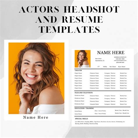 Actor 8 X 10 Headshot Template With Resume On The Back Customizable