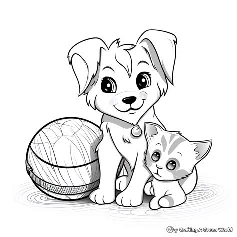 Puppy And Kitten Coloring Page