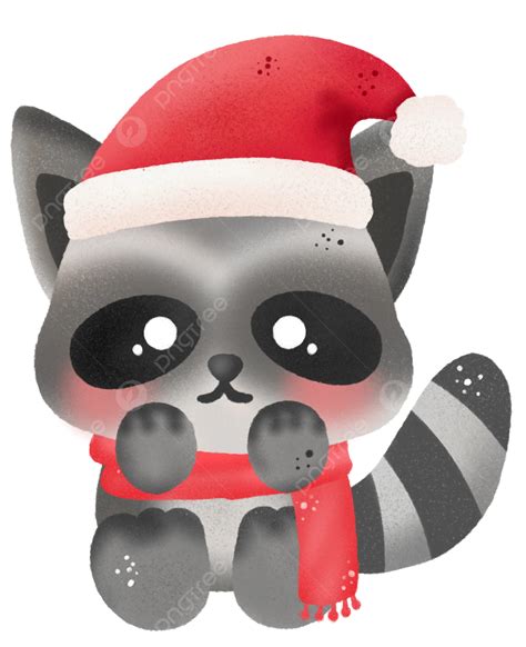 Lindo Mapache Navideño Con Gorro De Papá Noel Y Bufanda Png Dibujos