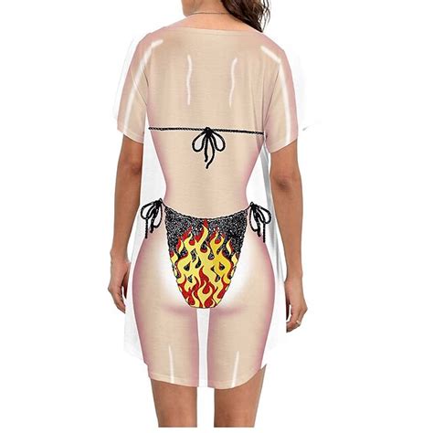 Women S Bikini Shirt Cover Up Dress Funny Cute Bikini Print For Swimwear Short Sleeve D Graphic