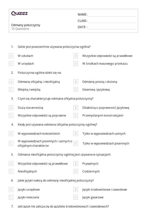 Ponad J Zyk Arkuszy Roboczych Dla Klasa W Quizizz Darmowe I Do Druku