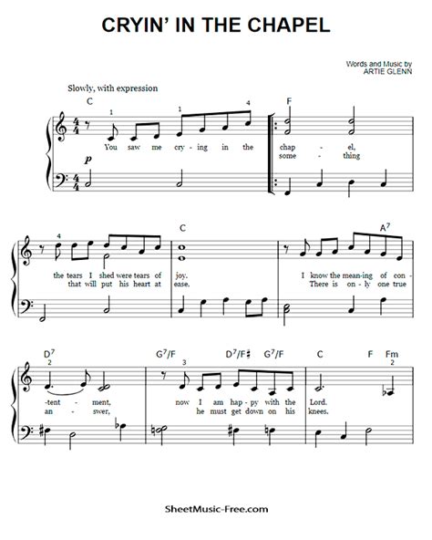 Crying In The Chapel Easy Piano Sheet Music Elvis Presley