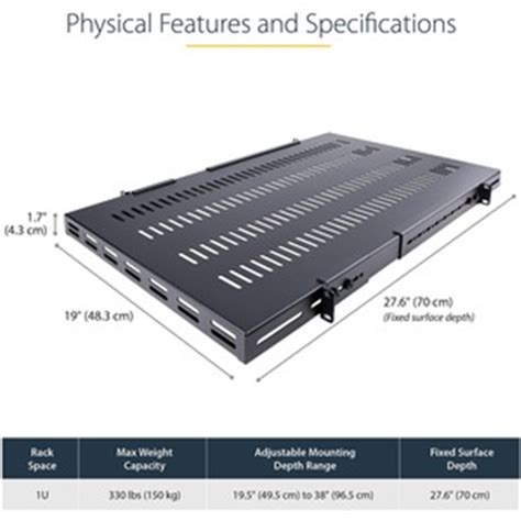 1U SERVER RACK SHELF ADJUSTABLE HEAVY DUTY VENTED RACK MOUNT SHELF (ADJSHELFHDV)
