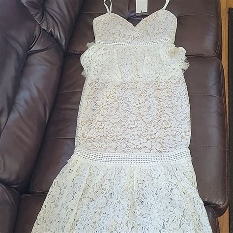 Bardot Dresses Bardot Olivia Orchid White Lace Nude Sheer Dress Size Xs New With Tags