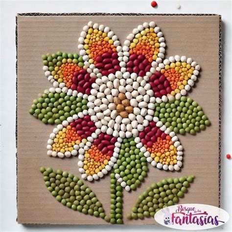 seed mosaic flower colorful floral seed mosaic pulses craft  kids