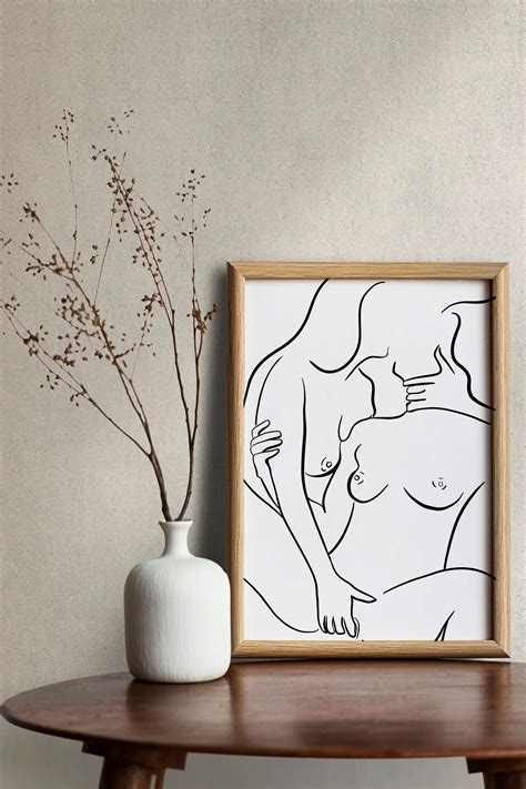 Lesbian Art Female Line Art Nude Line Drawing Erotic Nudity Sensual Wall Art Erotic Art