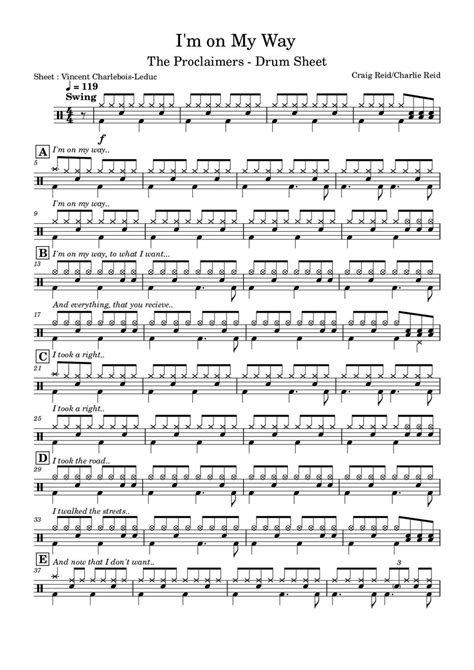 I'm on My Way - The Proclaimers - Drum Sheet Music - Vince’s Scores ...