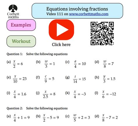 Equations Involving Fractions Textbook Exercise Corbettmaths