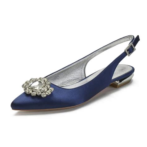 Lady Pointed Toe Flats Slingback Evening Dress Shoes Crystal Big Stone Brooch Bridal Wedding