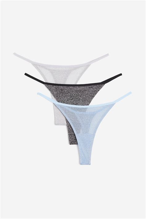 3 Pack Cotton Thong Briefs Light Bluelight Grey Ladies Handm Gb